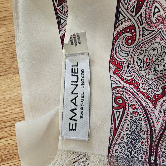 Emanuel Ungaro Paisley Silk Oblong Scarf – Red & Ivory Long Designer Wrap - Picture 5 of 5